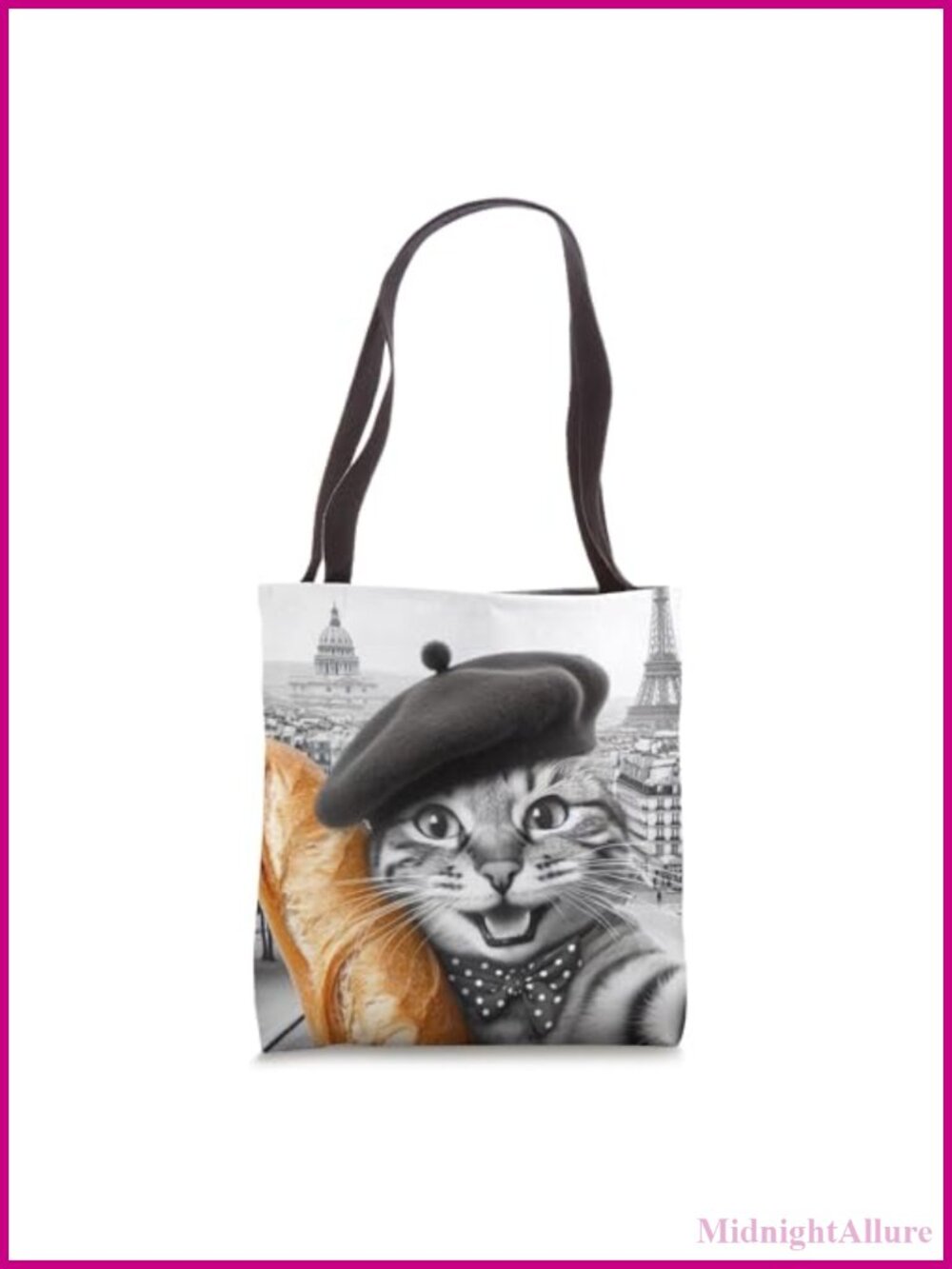 Funny French Cat Selfie Tote Bag Polyester Canvas Parisian Cat with Beret